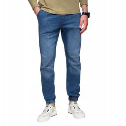 Męskie spodnie jeansowe z efektem sprania - niebieskie