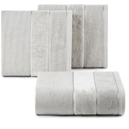 Ręcznik bawełniany w prążki srebrny z welurową bordiurą