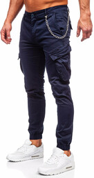 Granatowe spodnie materiałowe joggery bojówki męskie Denley SK850
