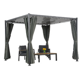 Antracytowa pergola tarasowa Tasos 3x3m z zasłonami Garden