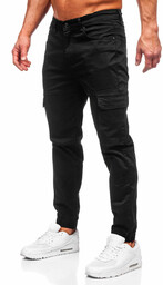 Czarne spodnie materiałowe joggery bojówki męskie Denley S201