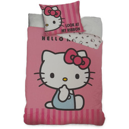 Pościel Dziecięca 140x200cm Bajka Hello Kitty Różowa Kotka