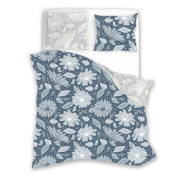 Faro Pościel z mikrofibry 140x200 kwiaty szara niebieska