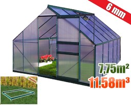 Szklarnia Aluminiowa Z Poliwęglanu 250x310cm 7,75m2 6mm Fundament