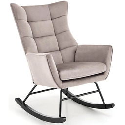 Elior Beżowy welwetowy pikowany fotel bujany - Krzesła