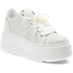 Chebello Srebrne Sneakersy Stylowe Obuwie Damskie Na Platformie