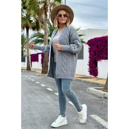 Kardigan z warkoczowym splotem - szary One size