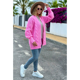 Kardigan z warkoczowym splotem - różowy One size