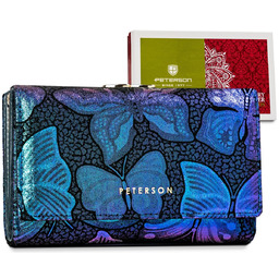 Skórzany damski portfel Peterson na zatrzask motyle pojemna