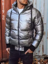 Kurtka męska zimowa z kapturem srebrna Dstreet TX3948-XXL