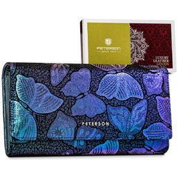 Skórzany damski portfel Peterson duży w kwiaty
