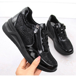 Skórzane półbuty damskie na koturnie czarne Filippo DP6352