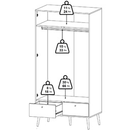 Szafa dwudrzwiowa z szufladami szara mat 99 x