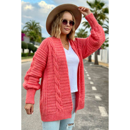 Kardigan z warkoczowym splotem - koral One size