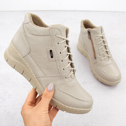 Skórzane botki damskie komfortowe na koturnie ekri Helios