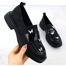 Półbuty damskie lordsy z motylkami czarne Potocki SZ12650