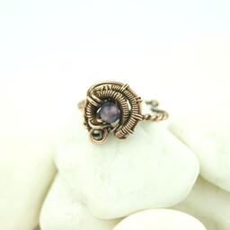 Pakamera Ametyst regulowany pierścionek z miedzi