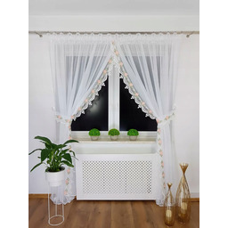 Długa Firana Z Woalu Firanki Z Gipiurą Biała