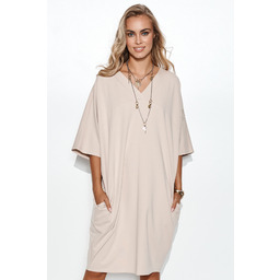 Oversizowa Sukienka w Serek z Dzianiny Dresowej -