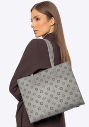 Damska shopperka z ekoskóry z tłoczoną sygnaturą szara