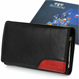 Damski skórzany portfel duży poziomy z biglem RFiD