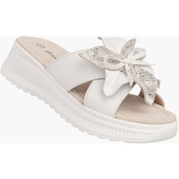 Klapki Damskie Skórzane Z Kwiatkiem Buty Na Platformie