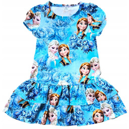 Sukienka Niebieska 104 dla dziewczynki Elsa Anna falbanki