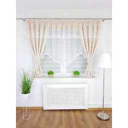 Firana Gotowa Z Koralikami I Haftem Beżowa Firanki