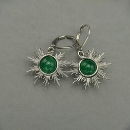 Pakamera Kolczyki słońce zielony onyks wire wrapping słoneczka