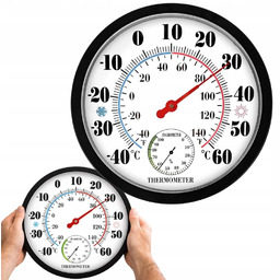 TERMOMETR HIGROMETR WILGOTNOŚCI ANALOGOWY POKOJOWY ŚCIENNY WISZĄCY OKRĄGŁY