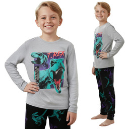 Jurassic World Bawełniana, szara piżama chłopięca, DWUCZĘŚCIOWA piżamka