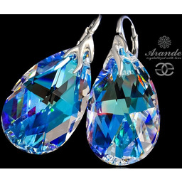 Kryształy Kolczyki Blue Aurora Hologram Srebro