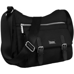 Stylowa, materiałowa torebka damska z zewnętrzną kieszenią -