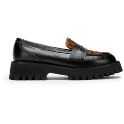 Damskie mokasyny skórzane w zwierzęcy wzór czarno-brązowe