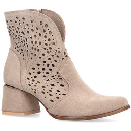 Ażurowe botki na słupku - TYMOTEO L1029 CAPPUCINO