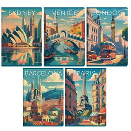 Zeszyt A5/60K kratka z margines Retro City (10szt)