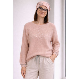 Sweter damski jasnoróżowy ze srebrną nitką moher Italy