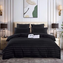 Pościel adamaszek 160x200 czarna pasy 3 el.