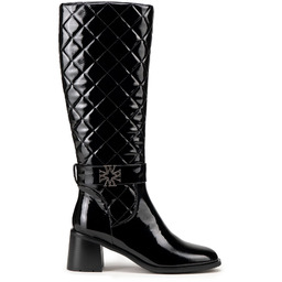 Damskie kozaki ze skóry na słupku pikowane czarne