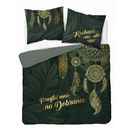 Pościel bawełniana 160x200 łapacz snów zielona złota