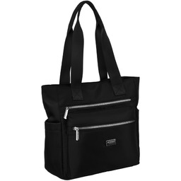 Duża, nylonowa torebka damska w czarnym kolorze zawieszona