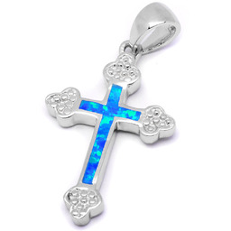 Srebrna Zawieszka Krzyżyk z Niebieskim Opalem