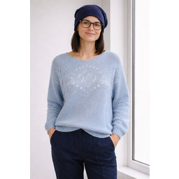 Sweter damski błękitny ze srebrną nitką moher Italy