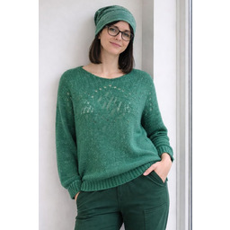 Sweter damski ciemnozielony ze srebrną nitką moher Italy