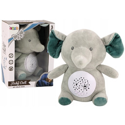 Miś Słonik Usypiający Melodie Światła Projektor Gwiazd Siwy