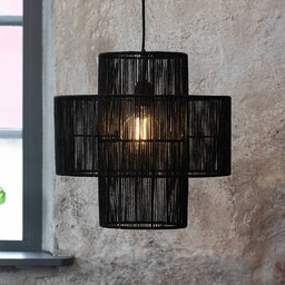 Markslöjd Lampa wisząca Soga, wtyczka, czarna, juta, Ø