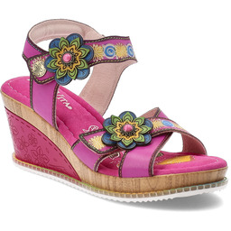 Laura Vita Sandały damskie, na koturnie ozdobne kwiaty