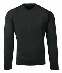 Sweter Grafitowy Wełniany w Serek, V-neck, Męski, Cienki