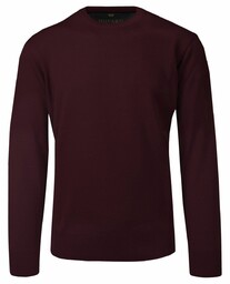 Sweter Męski Bordowy Wełniany, z Okrągłym Dekoltem, U-neck