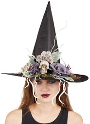 Kapelusz czarownicy z kwiatami na Halloween - 1